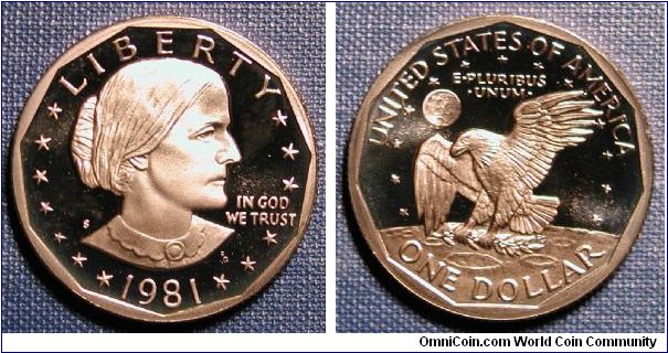 1981-S Susan B. Anthony Dollar Proof, Filled S.