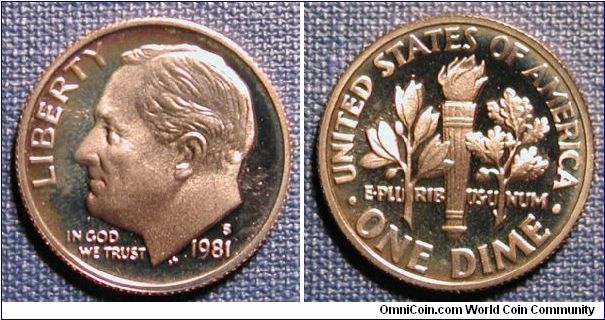 1981-S Roosevelt Dime Proof toned.