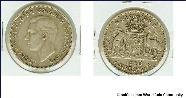 1940 AUSSIE FLORIN. NICE, TOUGH DATE. GREAT DESIGN!