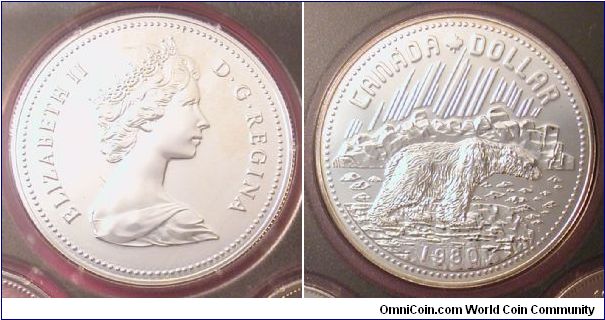 1980 Canada Dollar, Arctic Territories Centennial from Double Dollar Set.  Silver.