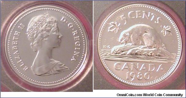 1980 Canada 5 Cents from Double Dollar Set.