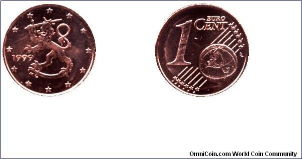 Finland, 1 cent, 1999, Cu-Steel.                                                                                                                                                                                                                                                                                                                                                                                                                                                                                    