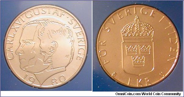 1980 Sweden 1 Kronor from mint set.