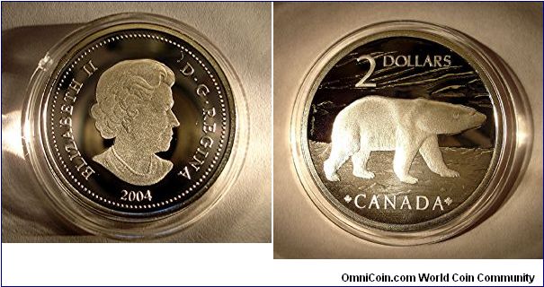 92.5% sterling silver proof canadian $2.00 Polar bear coin. Only 25222 minted