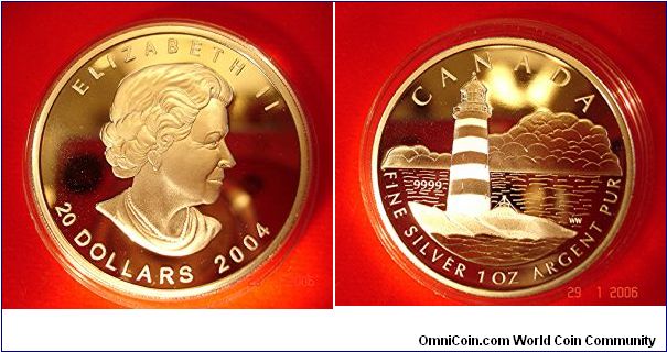 2004 Canadian $20 99.9% fine silver proof coin. 25000 minted