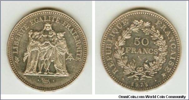 FIFTY FRANC SILVER CROWN.