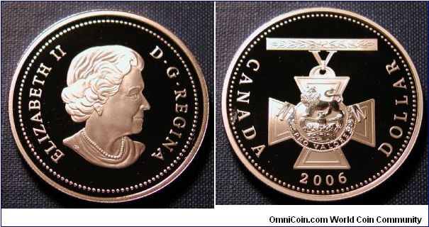 2006 Canada Silver Dollar Proof.  150th Anniversary of the establishment of the Victoria Cross (1856-2006).  

99.99% Silver
36mm
25g