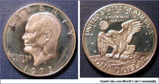 1973-S Eisenhower Dollar 40% Silver Proof, ugly foggy toning.