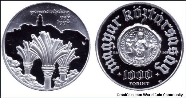 Hungary, 1000 forint, 1996, Ag, 996-1996, Millenia of the foundation of the famous Benedictine Archabbey at Pannonhalma.                                                                                                                                                                                                                                                                                                                                                                                            