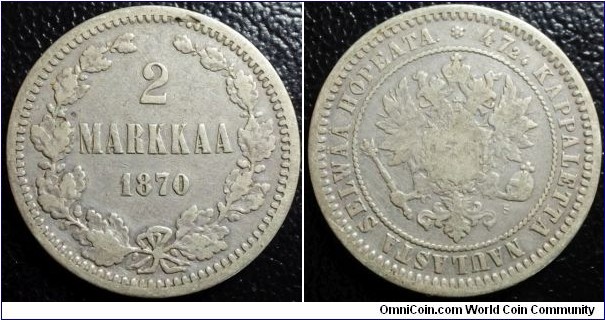 Finland 1870 2 markaa. Weight： 10.10g