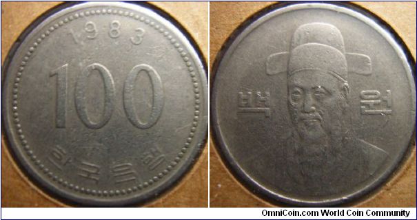 S.Korea 1983 100 won. Circulated.