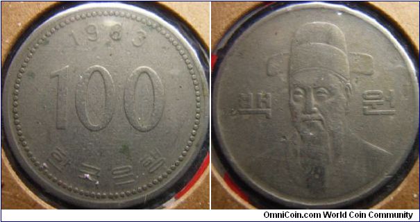 S.Korea 1983 100 won. Circulated.