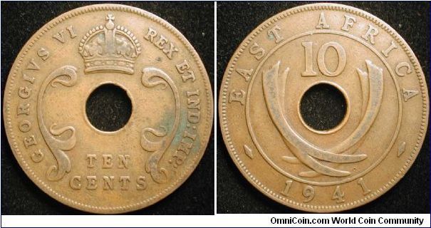 10 Cents
Bronze
George VI
East Africa
Thick flan