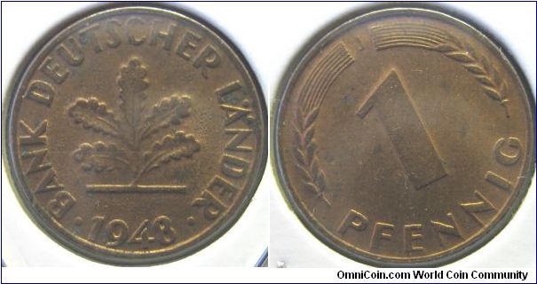 1 pfennig 1948-J with slight rotation