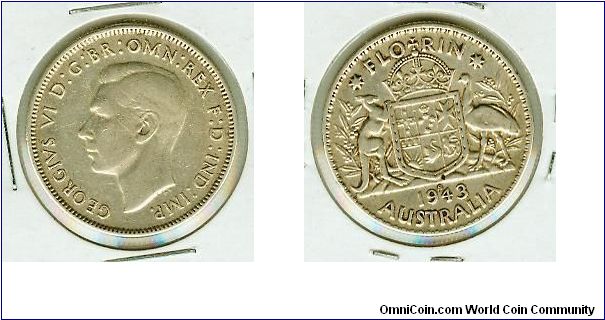 1943s ONE FLORIN FROM AUSTRALIA.