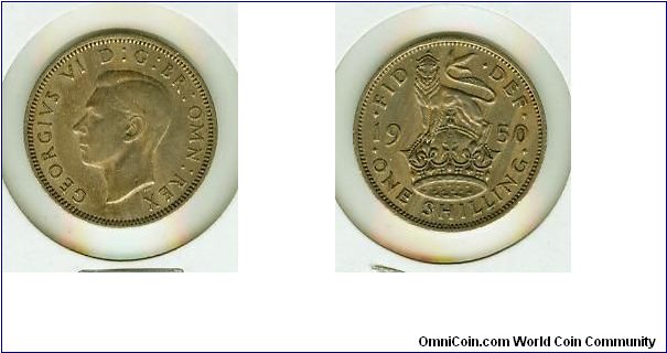 LOVELY, ORIGINAL 1950 GBR SILVER ONE SHILLING.