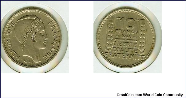 SCARCE, KEY COIN IN THIS ISSUE OF 10 FRANC COINS.