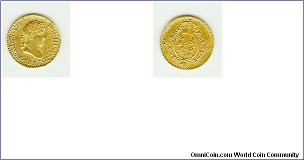 BEAUTIFUL 1817 SPANISH GOLD 1/2  ESCUDO FERDIN VII.