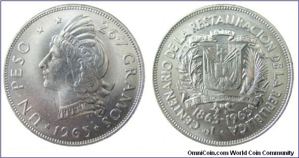 1963 1 Peso
KM # 30
Silver, .650, .5579 oz
mintage: 20K