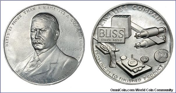 Obv: E.W. Bliss
Rev: Aluminum production process from ingot to medal.
Aluminum, 68 mm