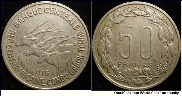 50 Francs
Cu-Ni
Equat. African states, includes Congo Gabon & Chad