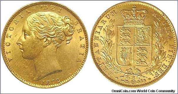 1872 Melbourne Mint Sovereign

First Year of Melbourne Branch of Royal Mint.