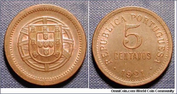 1921 Portugal 5 Centavos