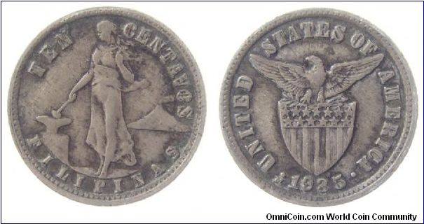 1935-M 10 Centavos
KM # 169 
Silver, .750, .0482 oz
Mintage: 1.28M