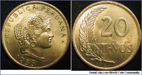 20 Centavos
Brass
large date