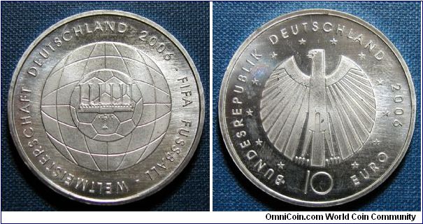 2006 Germany 10 Euro Silver, Fifa world cup.