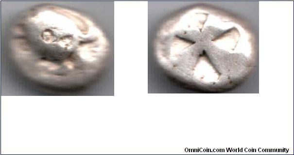Aeginetan silver stater circa 480 -456 bc. Commonly referred to as a `turtle'. This one also has a banker's mark on the turtles back. A very thick chunky piece of silver weighing in at 12.1 gms. Reasonable example of an early type.