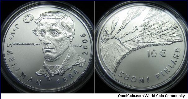 10 euro commemorating 200 years since the birth of J.V. Snellman. Designed by Tapio Kettunen.