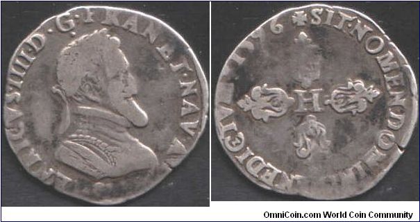 A silver half franc of Henri IV of France minted at Aix en Provence (small `I' within the C of Benedictum , reverse legend). Portrait coins of henri IV of France are difficult to get hold of and generally expensive when you can. This one is in better nick than the scan would have you believe.