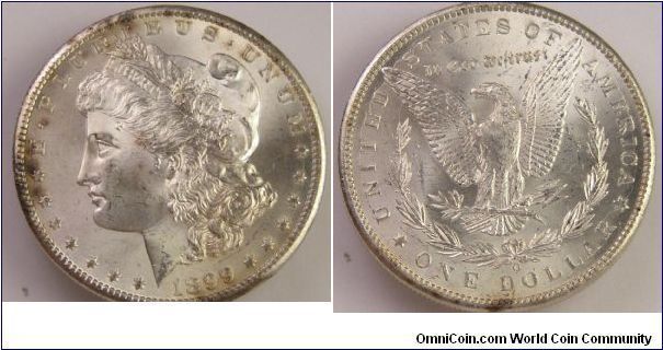 1899 o Die crack on back High tilted right mint mark VAM 20 also has die doubling around the states of America