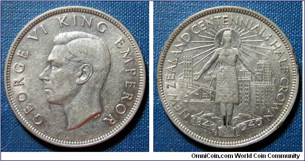 1940 New Zealand Centennial Half Crown