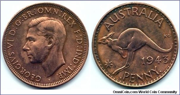 Australia, 1 penny 1943. 
King George VI.