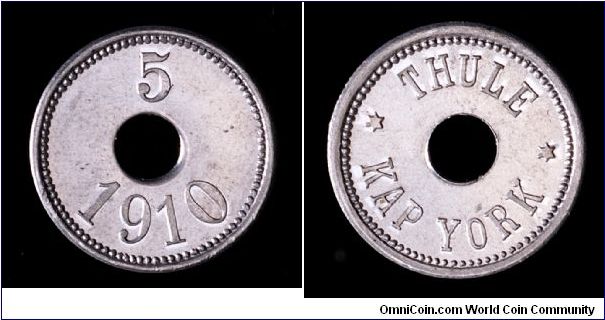 Greenland: Thule Kap York, 5 Ore token. Aluminum