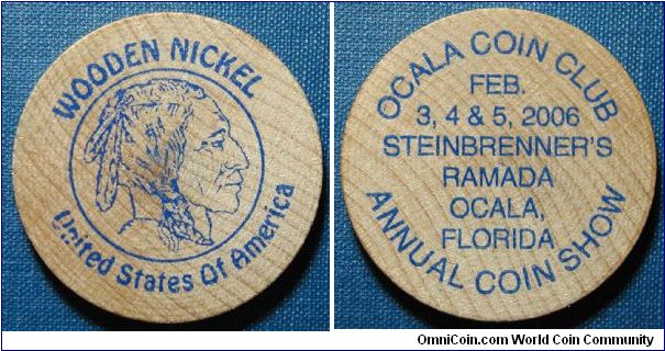 2006 Ocala Coin Club Wooden Nickel