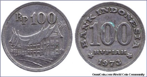 Indonesia, 100 rupiah, 1973, Cu-Ni, Building.                                                                                                                                                                                                                                                                                                                                                                                                                                                                       