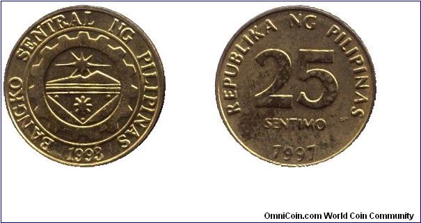 Philippines, 25 sentimo, 1997.                                                                                                                                                                                                                                                                                                                                                                                                                                                                                      