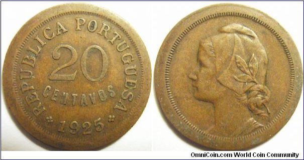Portugal 1925 20 centavos. Circulated and obviously used planchets that weren't meant for the dies, but that what makes the coin design unique. Special thanks to Jose!