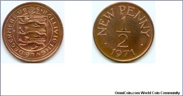 Guernsey, 1/2 new penny 1971.