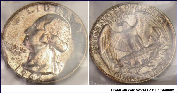1962 Quarter toned inside of mint package