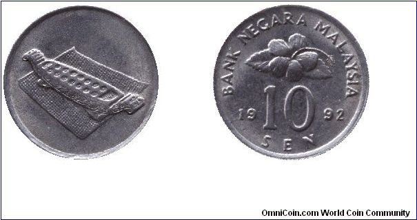 Malaysia, 10 sen, 1992, Cu-Ni, Ceremonial table.                                                                                                                                                                                                                                                                                                                                                                                                                                                                    