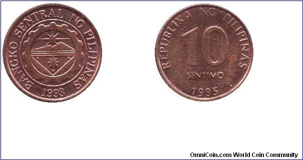 Philippines, 10 sentimo, 1995.                                                                                                                                                                                                                                                                                                                                                                                                                                                                                      