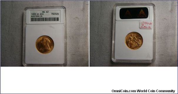 Australian gold Sovereign, graded MS-62 by ANACS