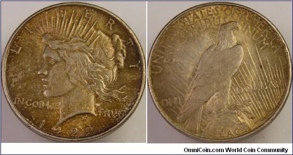 1922 Peace dollar toned