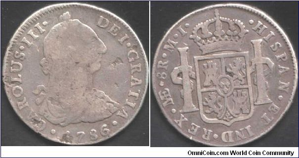 Spanish Colonial 8 reales minted at Lima in Peru (LME monogram rev)
