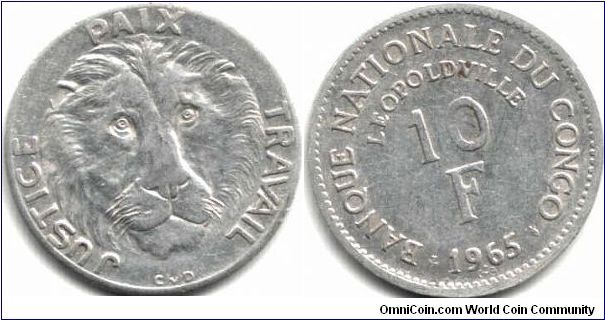 Congo Democratic Republic 10 francs in aluminium. This coin is one of my favourites. I'd love to get a hold of  one in brilliant uncirculated condition.