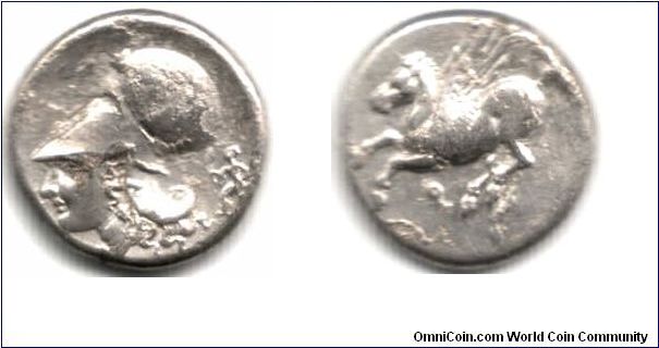 A silver stater from the Greek City State of Corinth circa 330 BC. 8.1 gms
